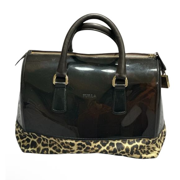 Furla Dark Brown and Leopard Print Satchel Bag - Picture 3 of 9